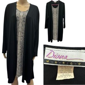Vintage Diana Marco Snakeskin Long Sleeve Lagenlook Midi Dress Womens Plus Sz 3X
